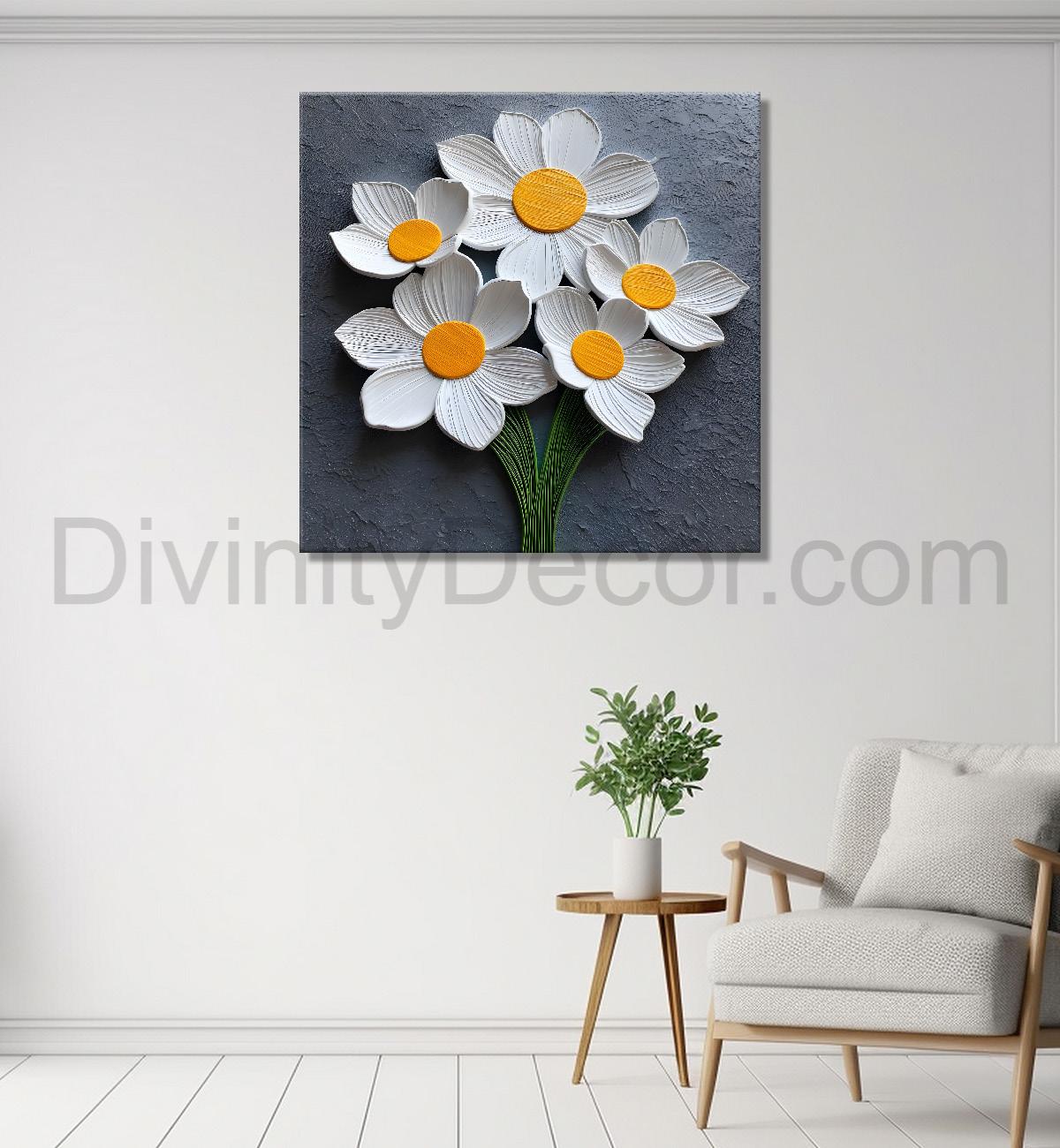 White flowers with grey textured painting - Flower-S-618