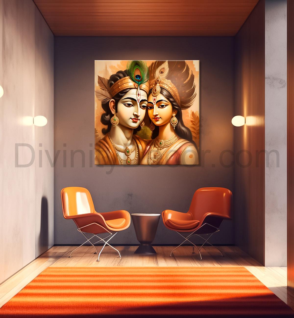 Krishna with radha in golden textued painting Canvas Painting 24X24- Design - Krishna-S-8