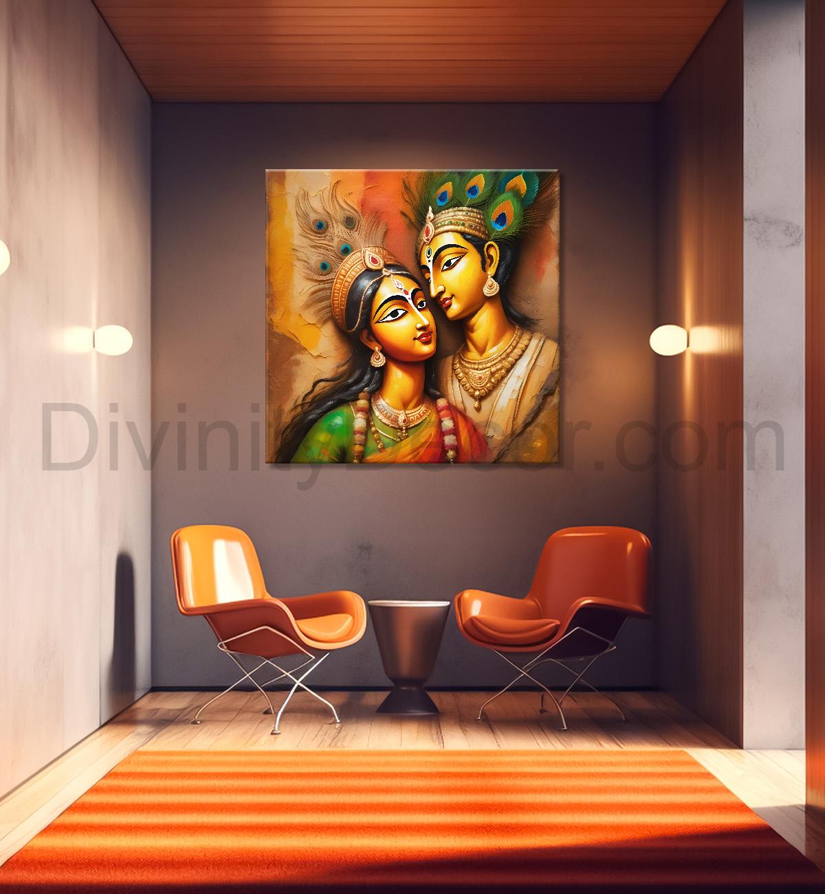 Krishna with radha in colourful oil painting Canvas Painting 24X24- Design - Krishna-S-15