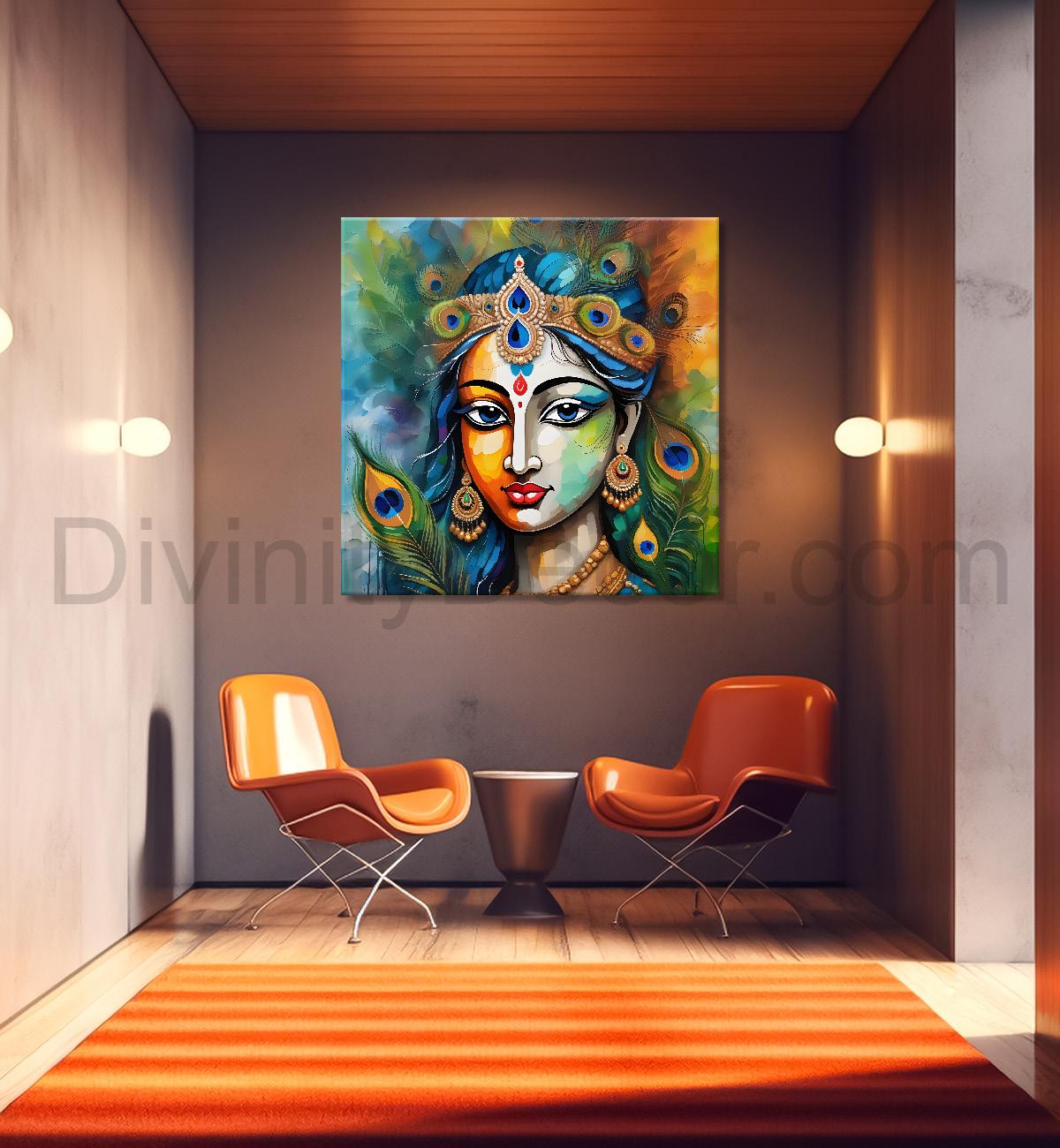 Radha with peacock feathers oil painting Canvas Painting 24X24- Design - Krishna-S-19