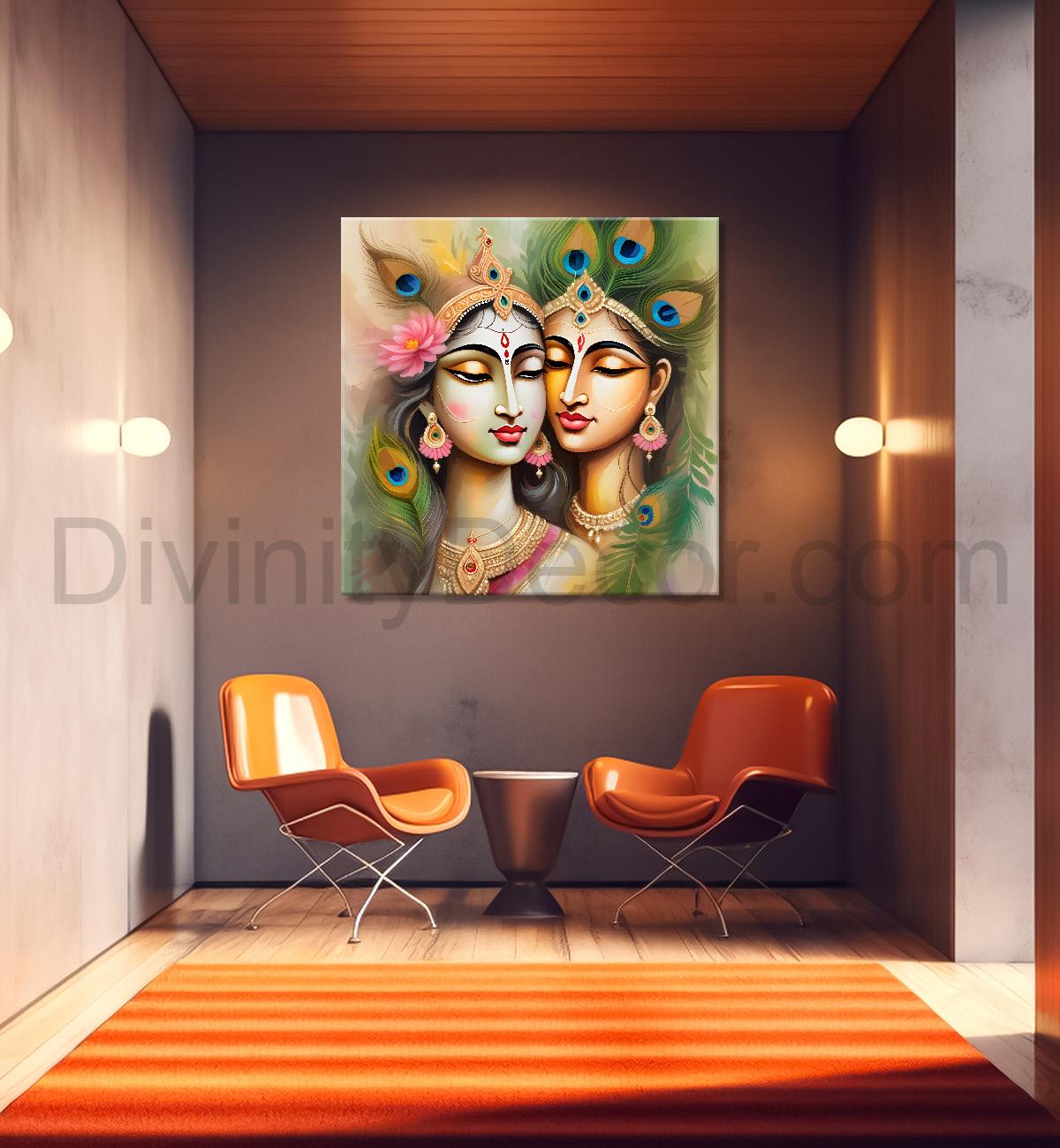 Krishna and radha with light textured oil painting Canvas Painting 24X24- Design - Krishna-S-24