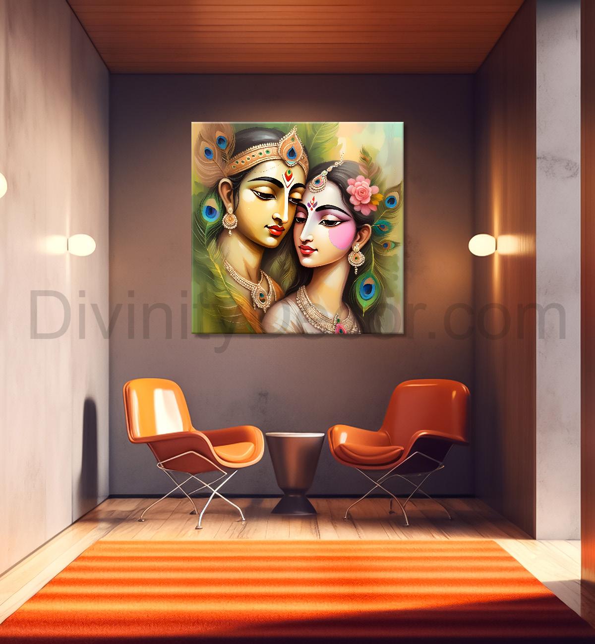 Krishna and radha with light textured oil painting Canvas Painting 24X24- Design - Krishna-S-26