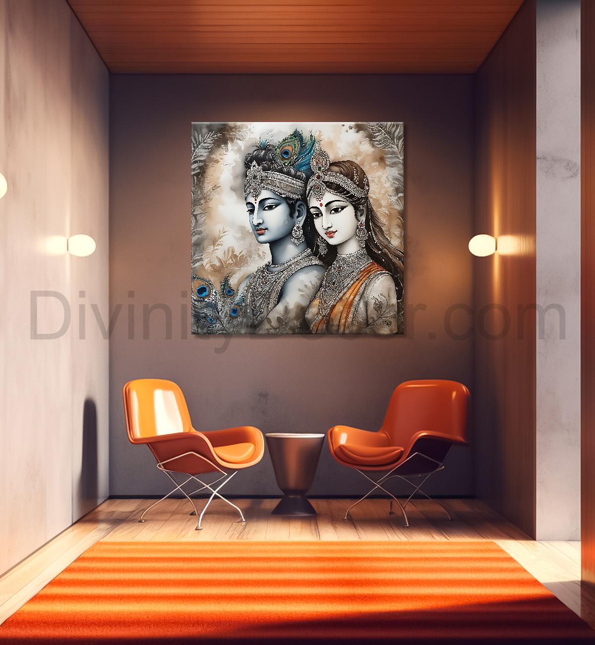 Krishna with grey and brown textured oil  Canvas Painting 24X24- Design - Krishna-S-56