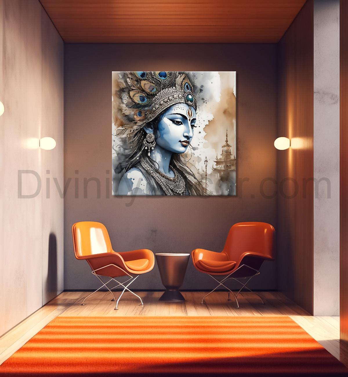 Krishna with grey and brown textured oil  Canvas Painting 24X24- Design - Krishna-S-58