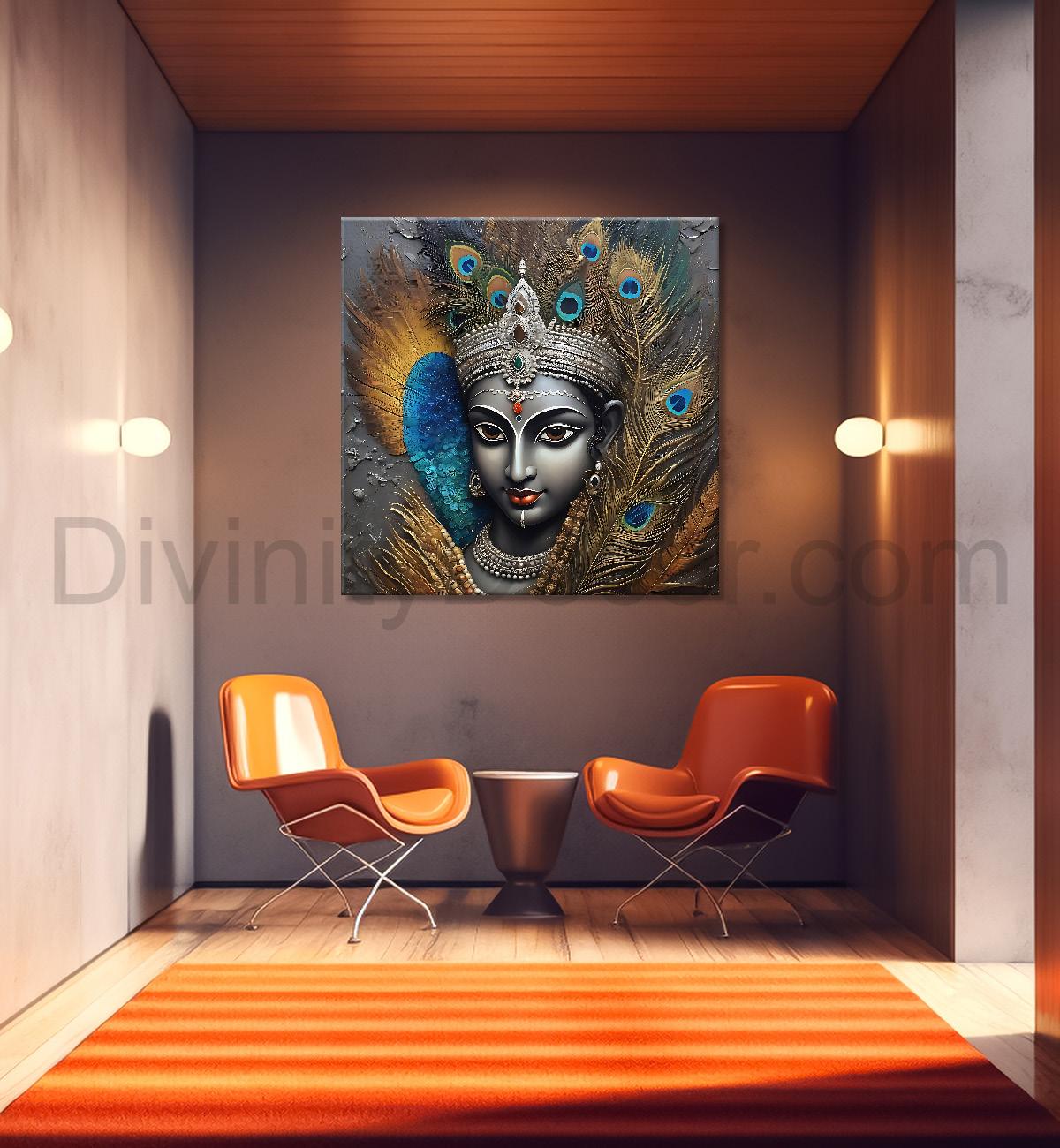 Krishna with grey and brown textured oil  Canvas Painting 24X24- Design - Krishna-S-61