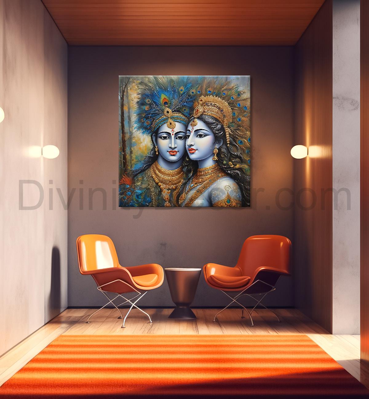 Krishna and Radha with grey and brown textured oil  Canvas Painting 24X24- Design - Krishna-S-64