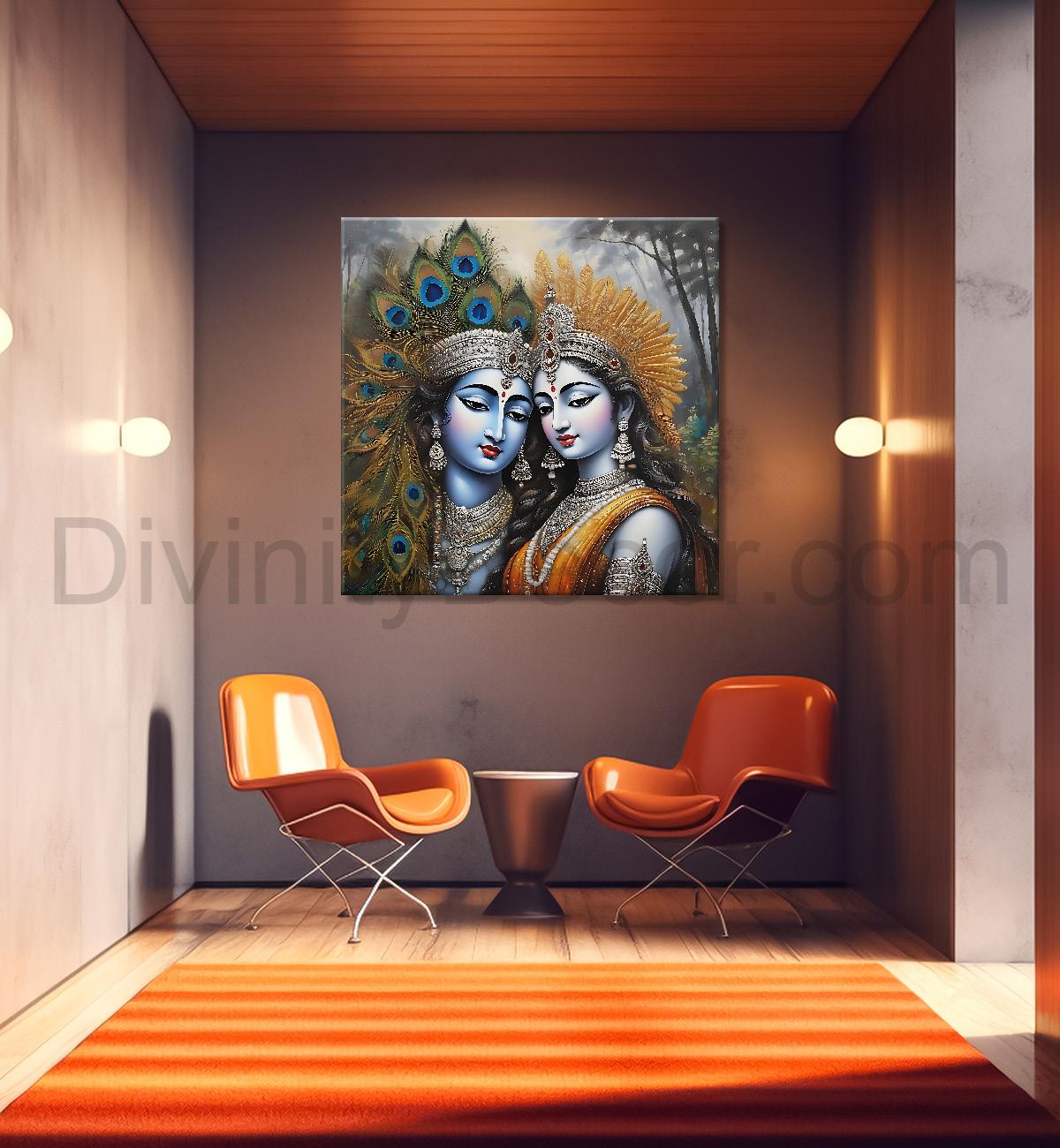 Krishna and Radha with grey and brown textured oil  Canvas Painting 24X24- Design - Krishna-S-68