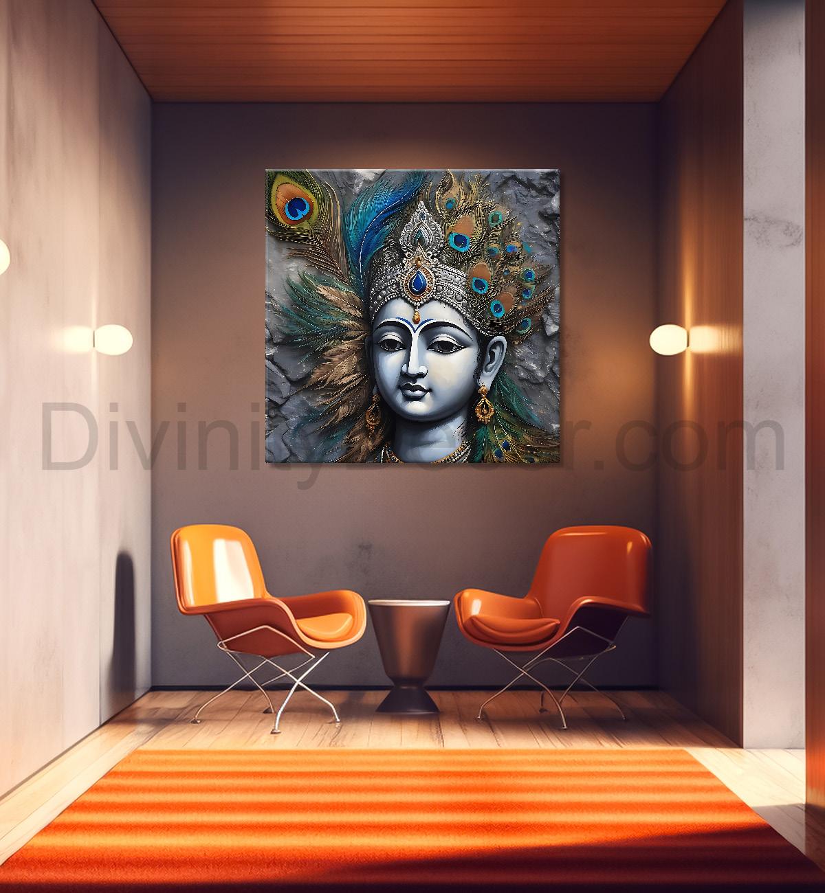 Krishna with grey and brown textured oil  Canvas Painting 24X24- Design - Krishna-S-71