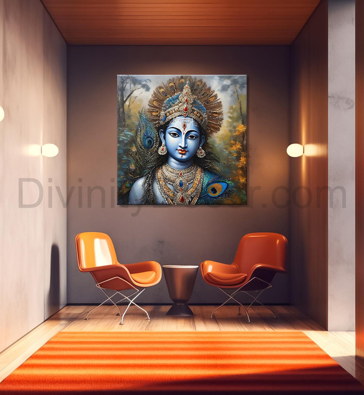 Krishna with grey and brown textured oil  Canvas Painting 24X24- Design - Krishna-S-72