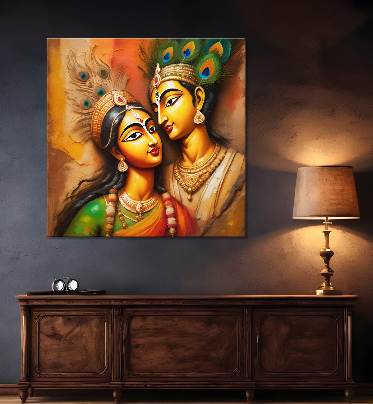 Krishna with radha in colourful oil painting Canvas Painting 24X24- Design - Krishna-S-15