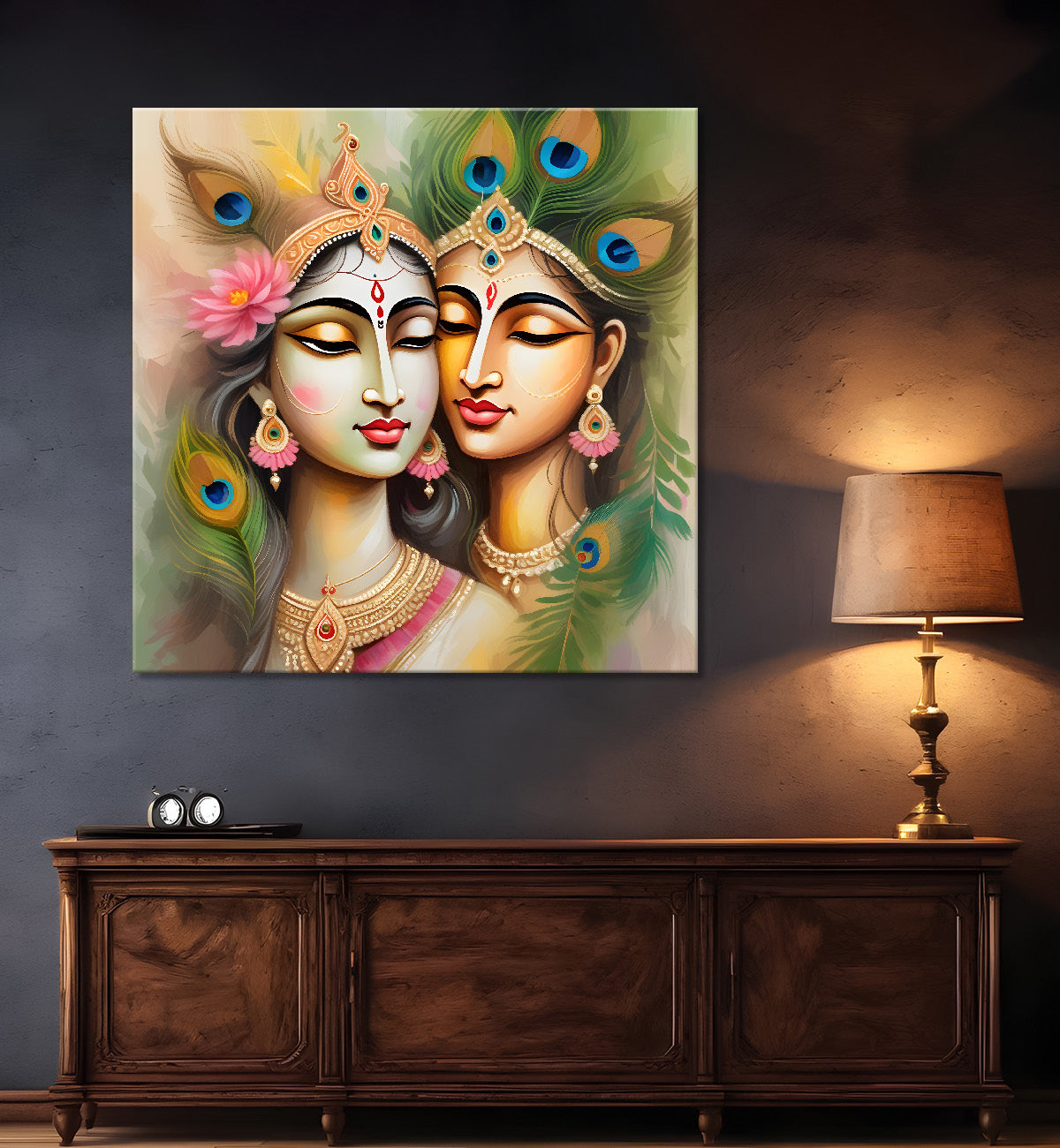 Krishna and radha with light textured oil painting Canvas Painting 24X24- Design - Krishna-S-24
