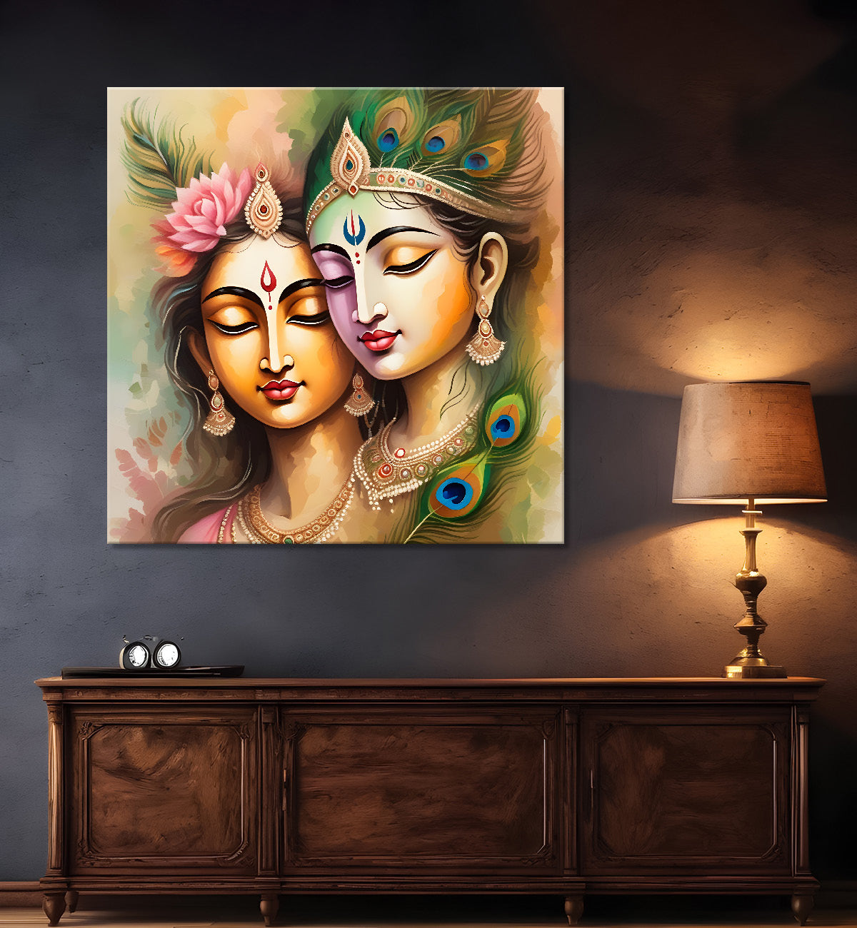 Krishna and radha with light textured oil painting Canvas Painting 24X24- Design - Krishna-S-25