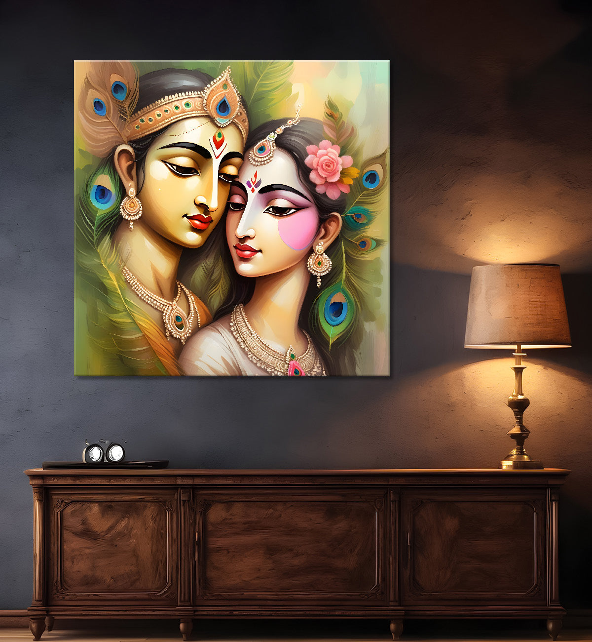 Krishna and radha with light textured oil painting Canvas Painting 24X24- Design - Krishna-S-26