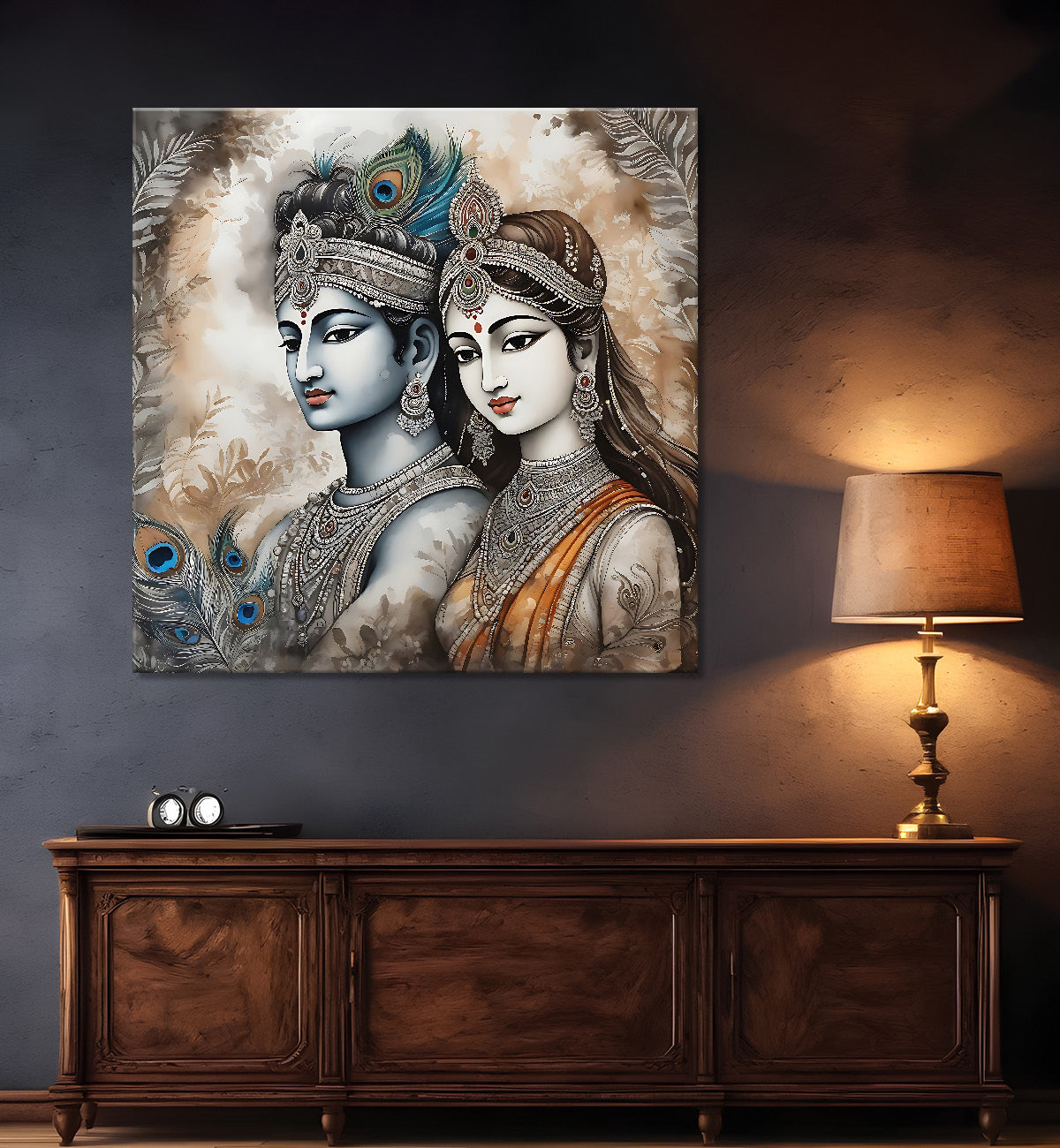 Krishna with grey and brown textured oil  Canvas Painting 24X24- Design - Krishna-S-56