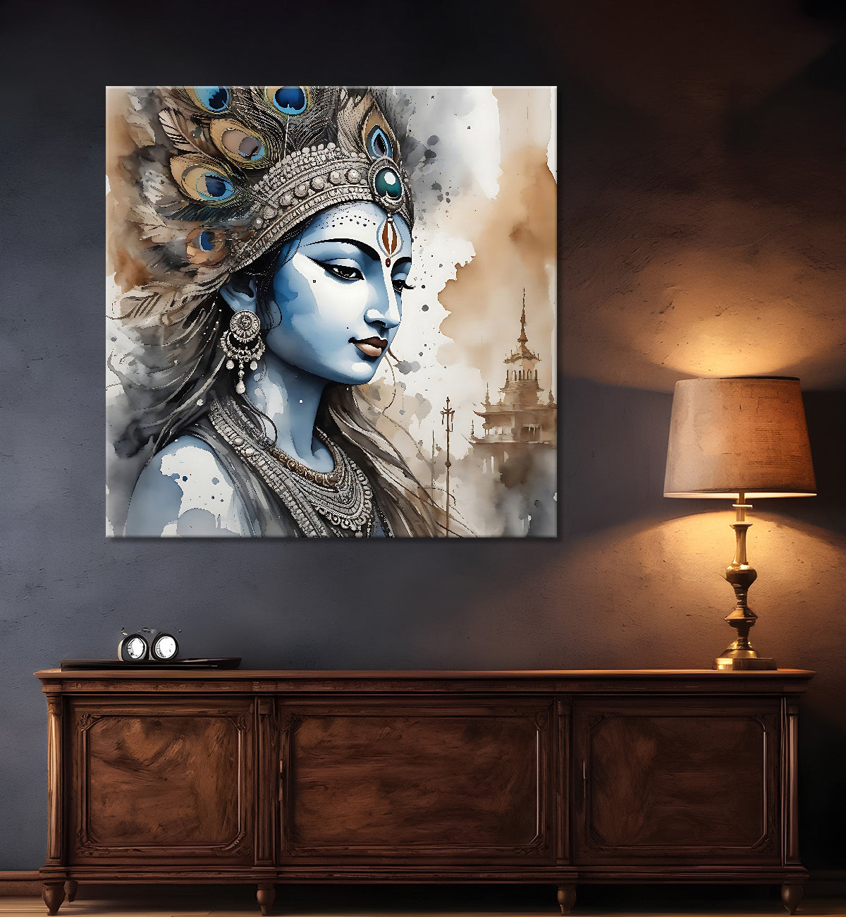 Krishna with grey and brown textured oil  Canvas Painting 24X24- Design - Krishna-S-58