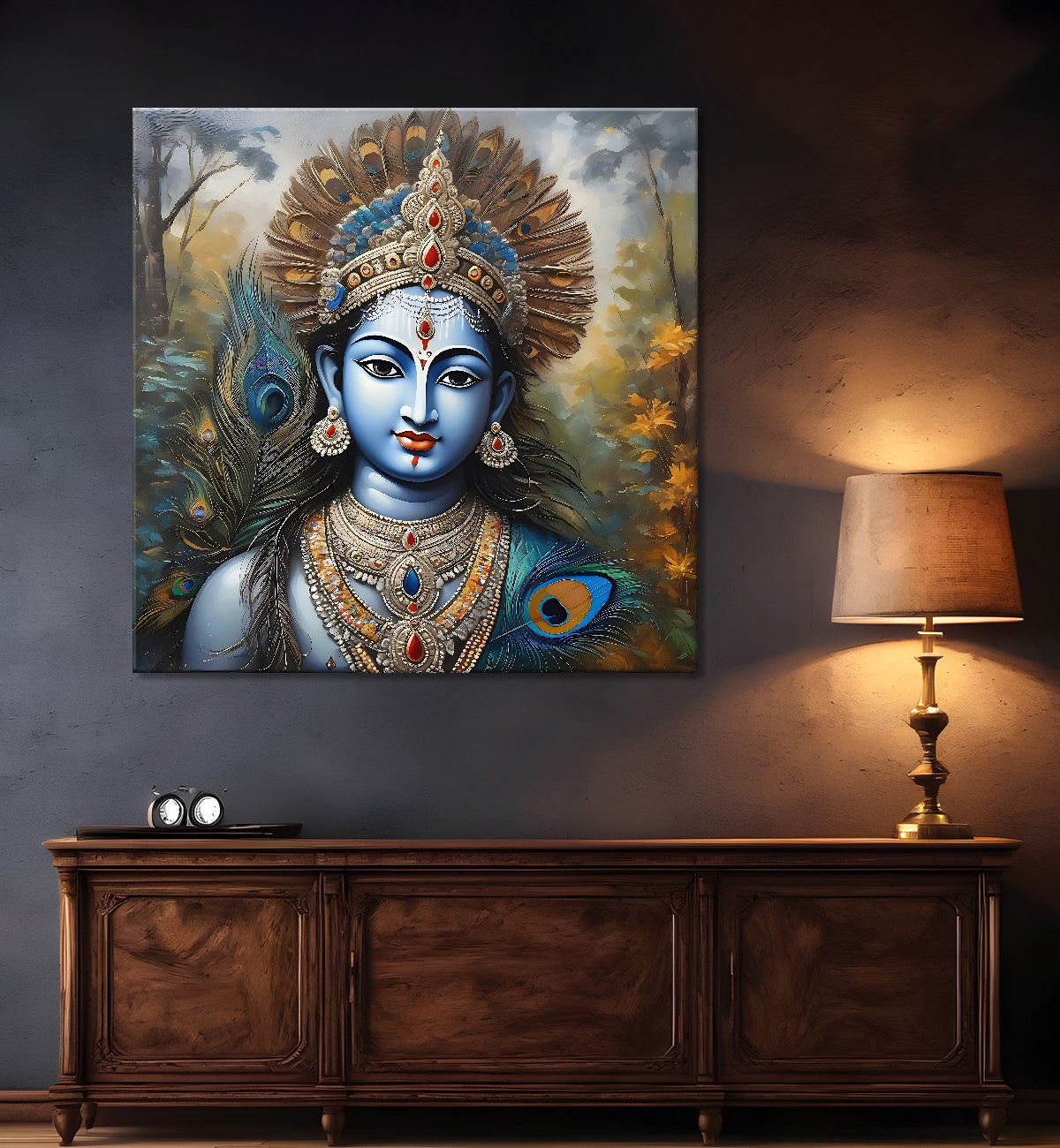 Krishna with grey and brown textured oil  Canvas Painting 24X24- Design - Krishna-S-72