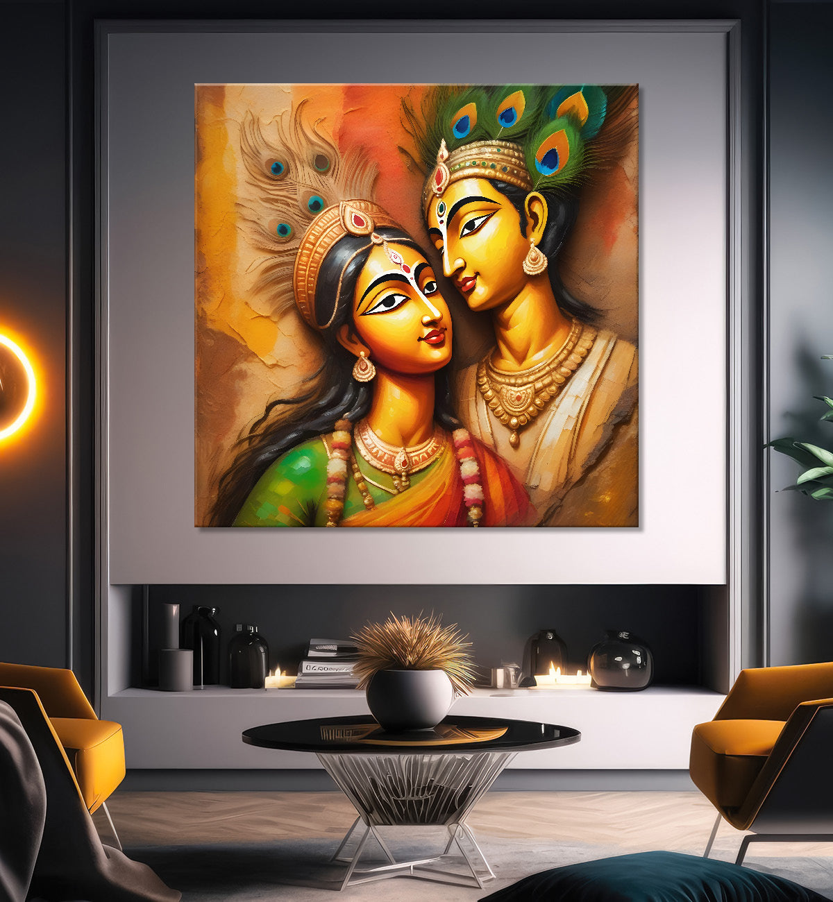 Krishna with radha in colourful oil painting Canvas Painting 24X24- Design - Krishna-S-15