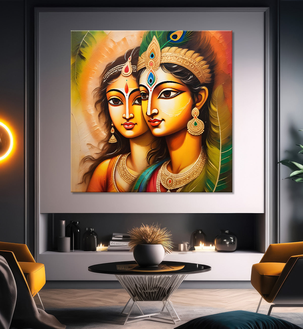 Krishna with radha in colourful oil painting Canvas Painting 24X24- Design - Krishna-S-16