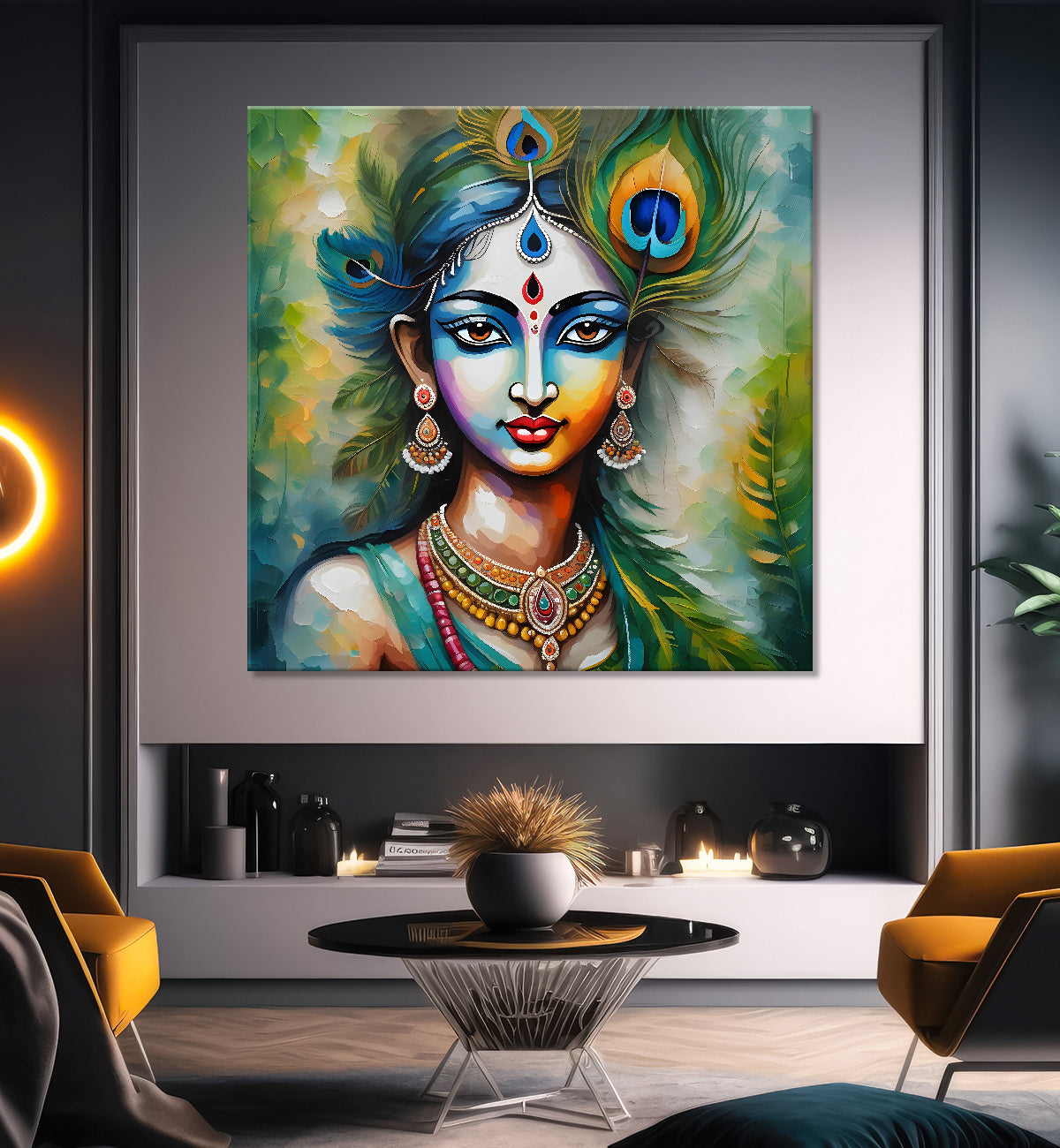 Blue face of krishna with blue background oil painting Canvas Painting 24X24- Design - Krishna-S-21