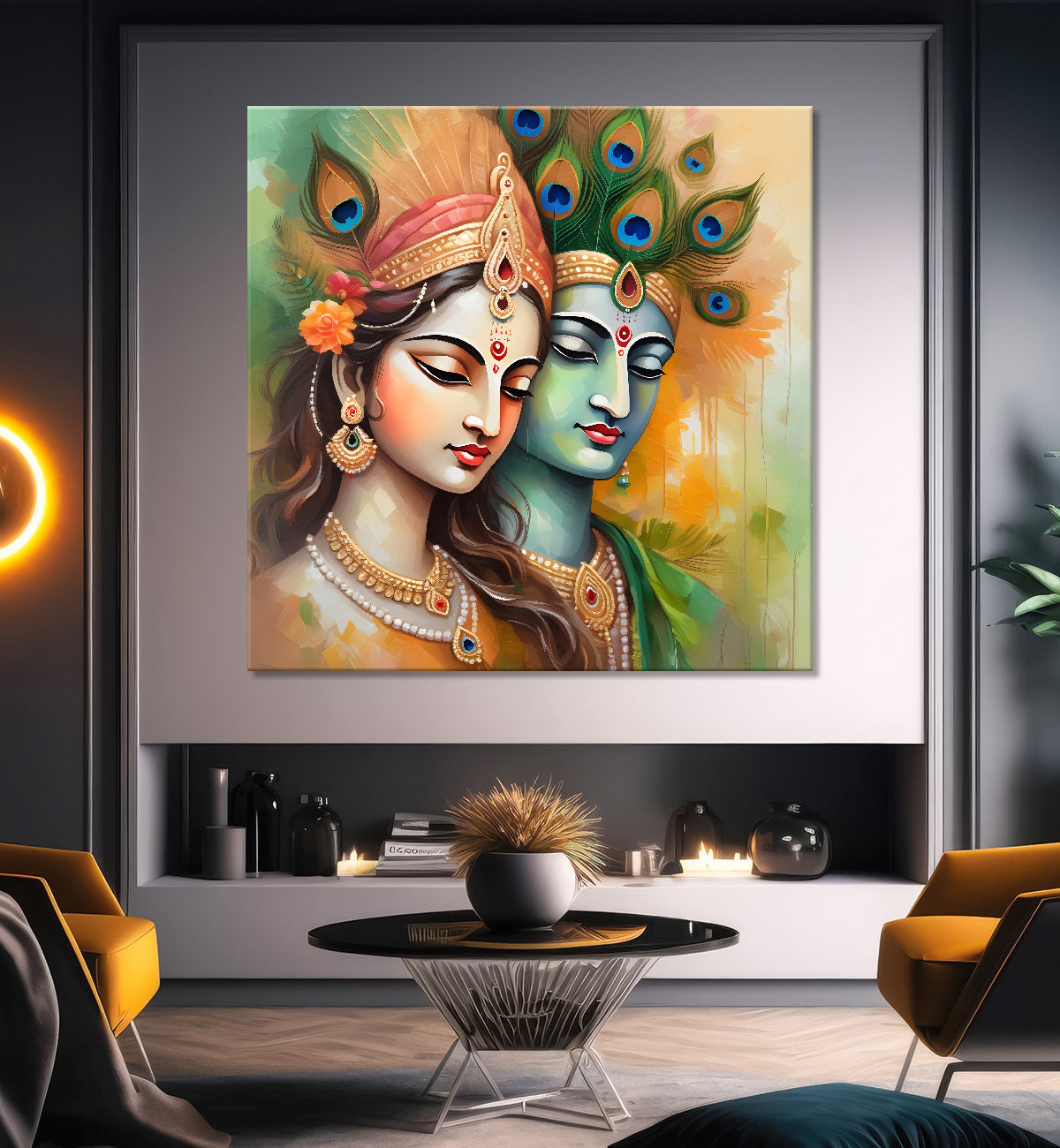 Krishna and radha with light textured oil painting Canvas Painting 24X24- Design - Krishna-S-23