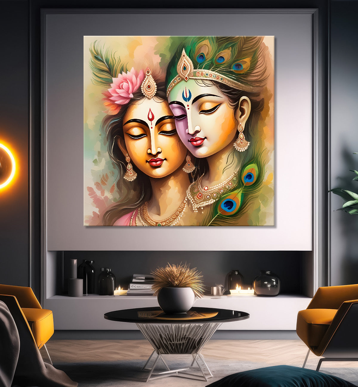 Krishna and radha with light textured oil painting Canvas Painting 24X24- Design - Krishna-S-25