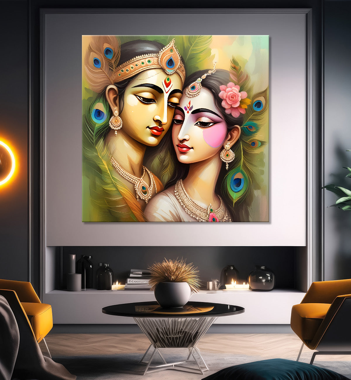 Krishna and radha with light textured oil painting Canvas Painting 24X24- Design - Krishna-S-26