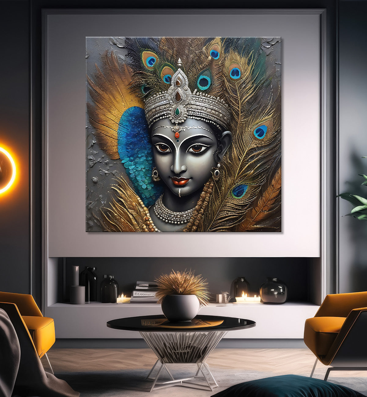 Krishna with grey and brown textured oil  Canvas Painting 24X24- Design - Krishna-S-61