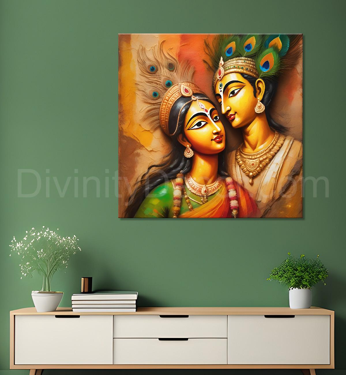 Krishna with radha in colourful oil painting Canvas Painting 24X24- Design - Krishna-S-15