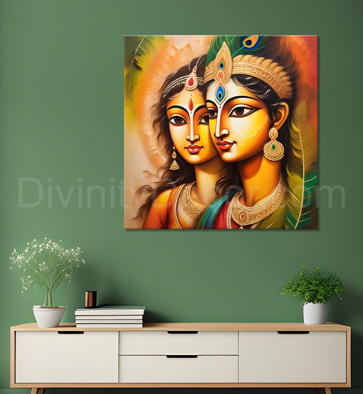 Krishna with radha in colourful oil painting Canvas Painting 24X24- Design - Krishna-S-16