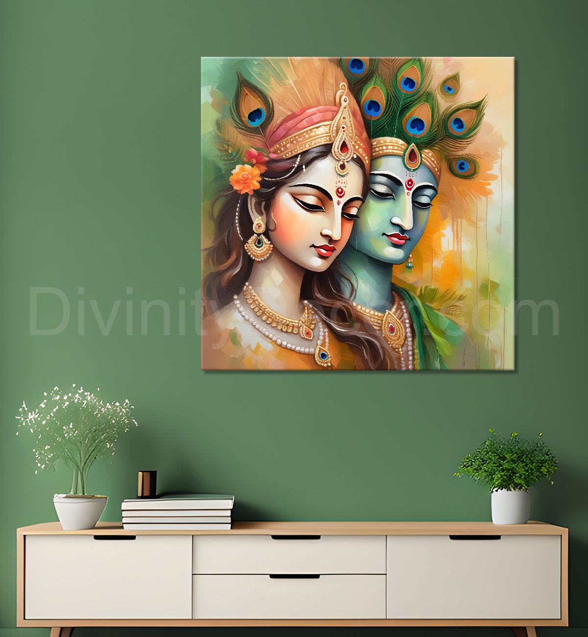 Krishna and radha with light textured oil painting Canvas Painting 24X24- Design - Krishna-S-23