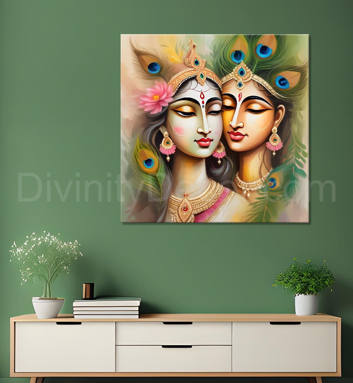Krishna and radha with light textured oil painting Canvas Painting 24X24- Design - Krishna-S-24