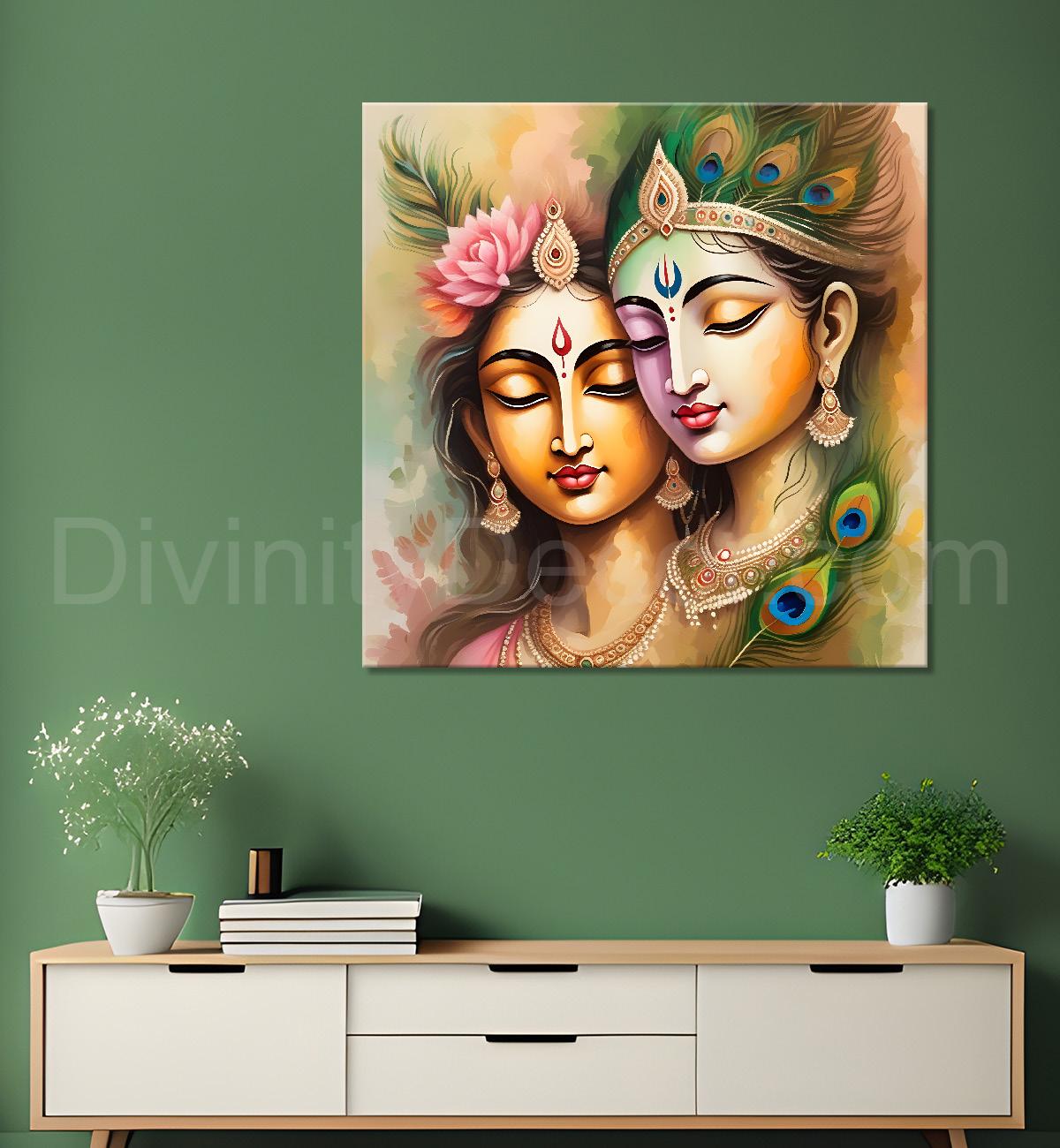 Krishna and radha with light textured oil painting Canvas Painting 24X24- Design - Krishna-S-25