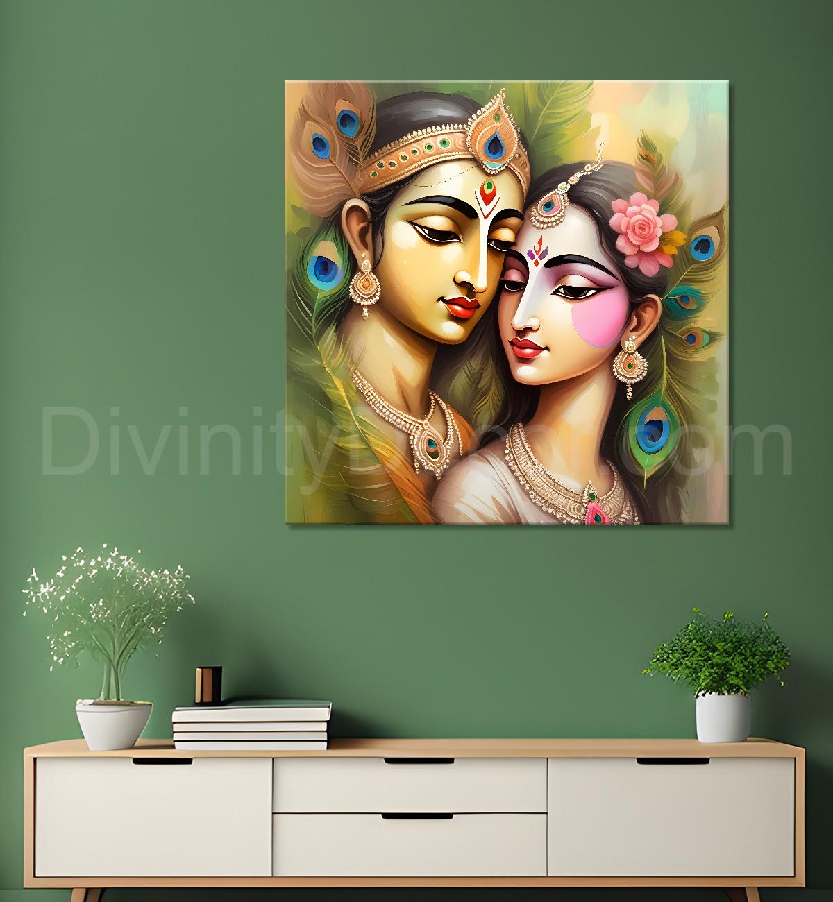 Krishna and radha with light textured oil painting Canvas Painting 24X24- Design - Krishna-S-26