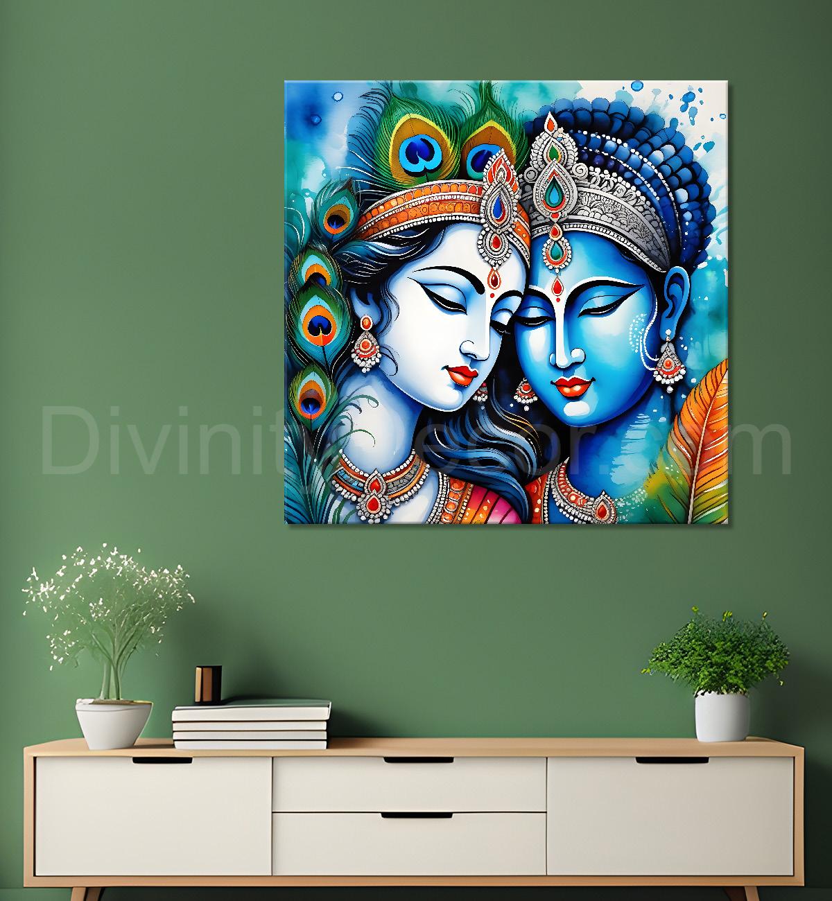 Krishna and radha with grey and bown textured oil painting Canvas Painting 24X24- Design - Krishna-S-35