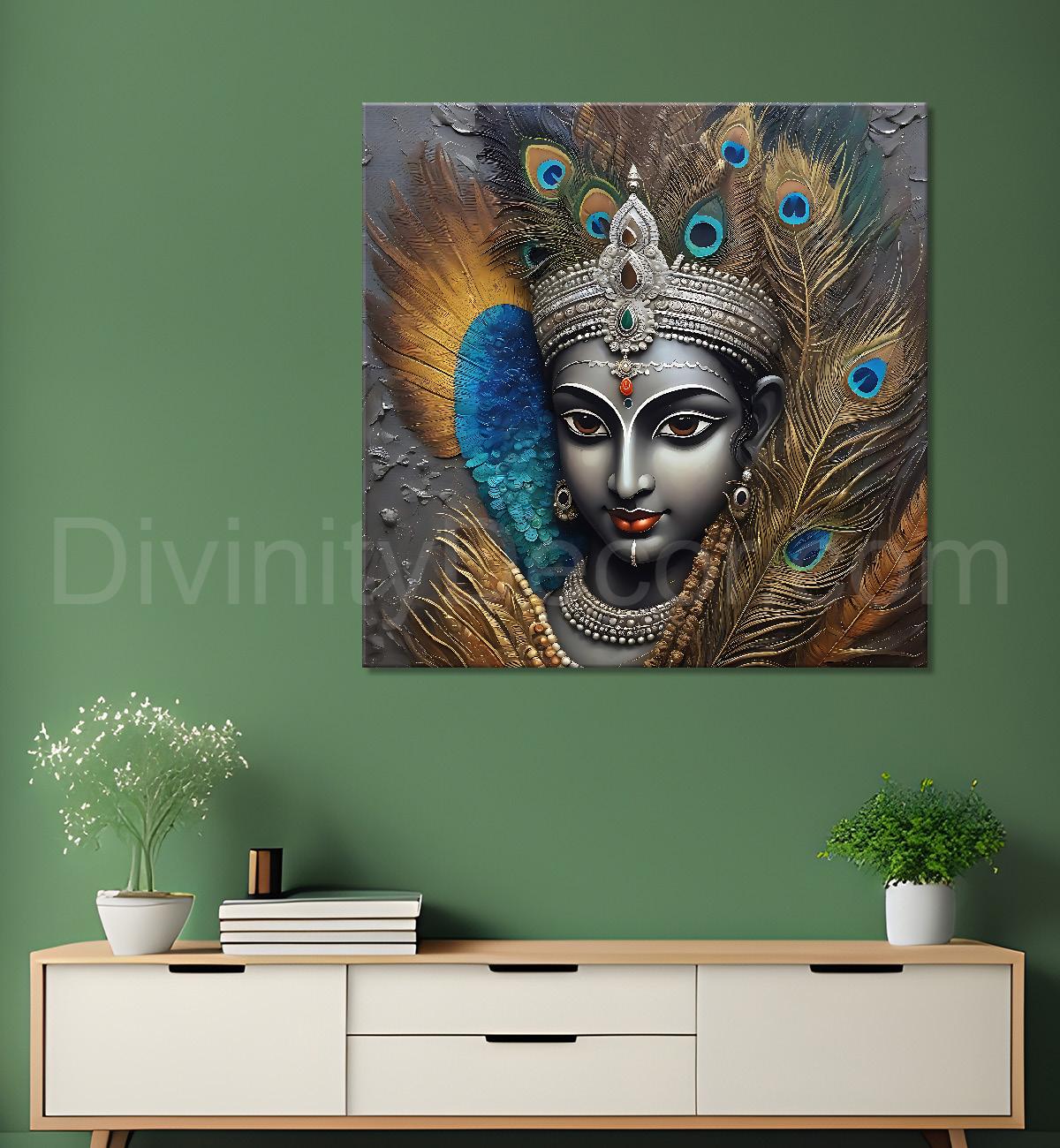 Krishna with grey and brown textured oil  Canvas Painting 24X24- Design - Krishna-S-61