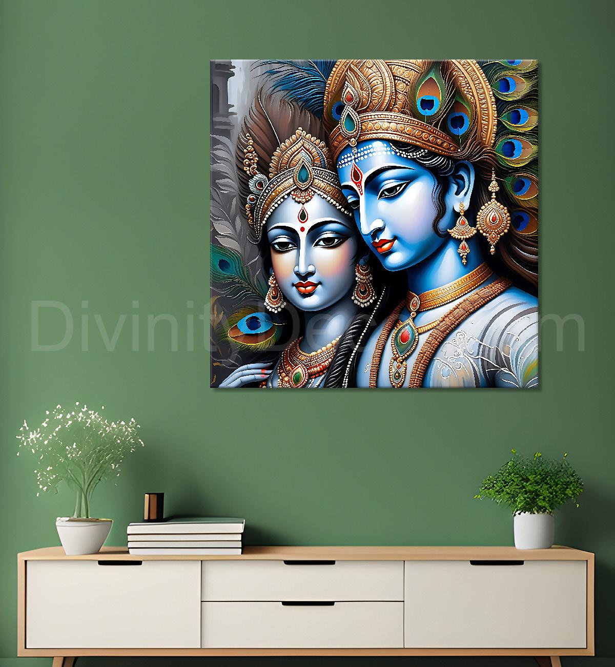 Krishna and Radha with grey and brown textured oil  Canvas Painting 24X24- Design - Krishna-S-62