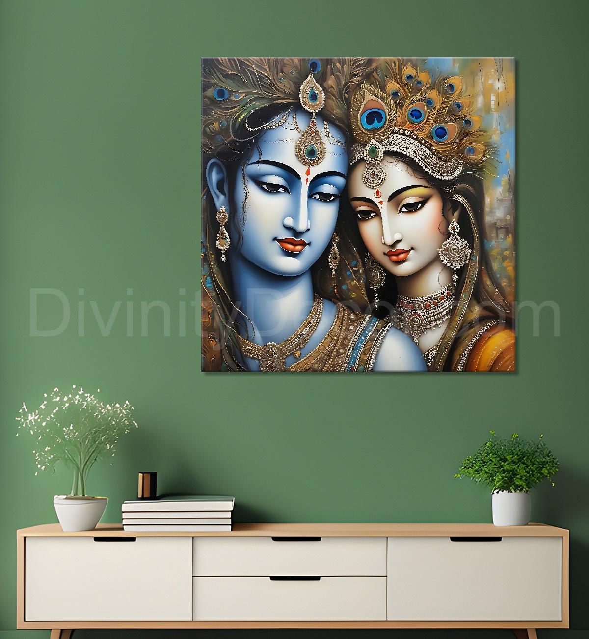 Krishna and Radha with grey and brown textured oil  Canvas Painting 24X24- Design - Krishna-S-63