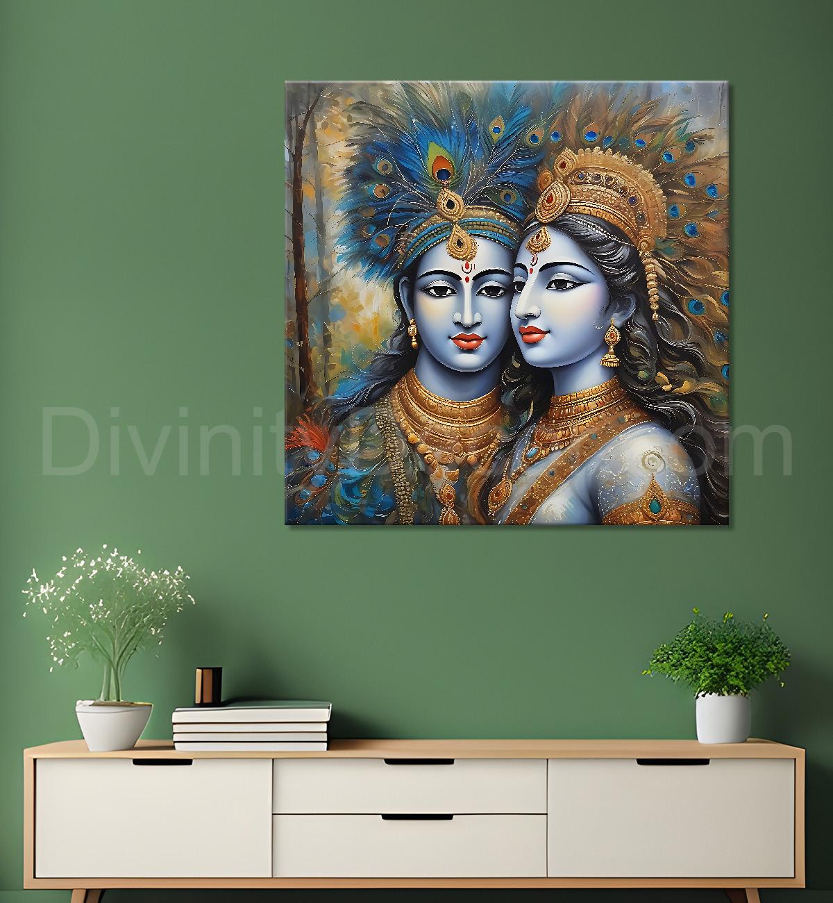 Krishna and Radha with grey and brown textured oil  Canvas Painting 24X24- Design - Krishna-S-64
