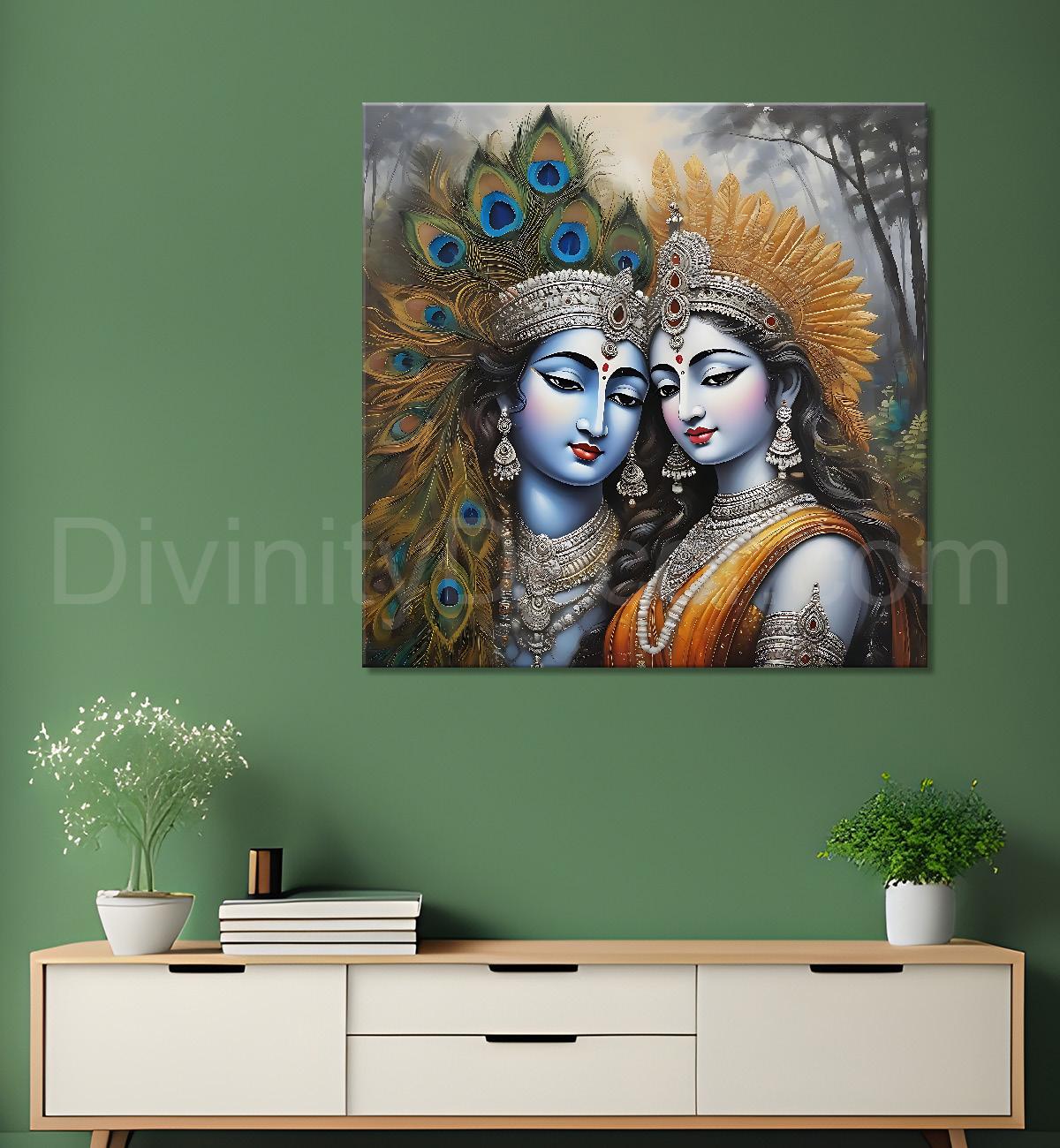 Krishna and Radha with grey and brown textured oil  Canvas Painting 24X24- Design - Krishna-S-68