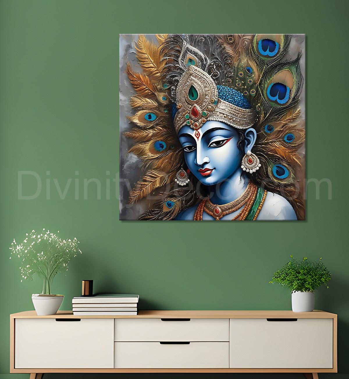 Krishna with grey and brown textured oil  Canvas Painting 24X24- Design - Krishna-S-70