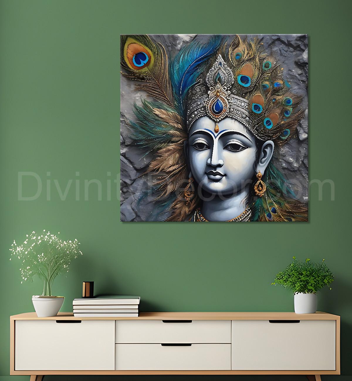 Krishna with grey and brown textured oil  Canvas Painting 24X24- Design - Krishna-S-71