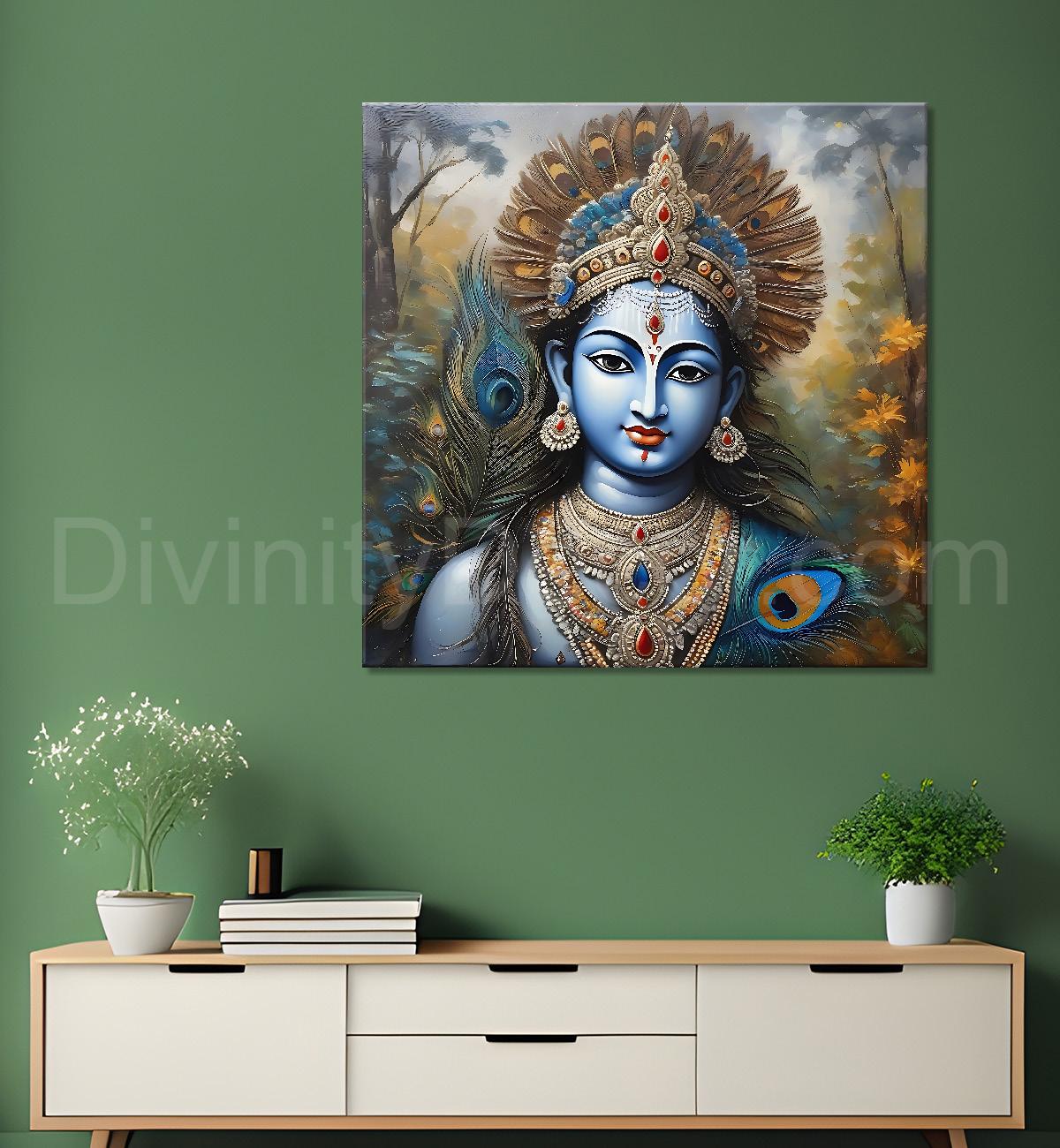 Krishna with grey and brown textured oil  Canvas Painting 24X24- Design - Krishna-S-72