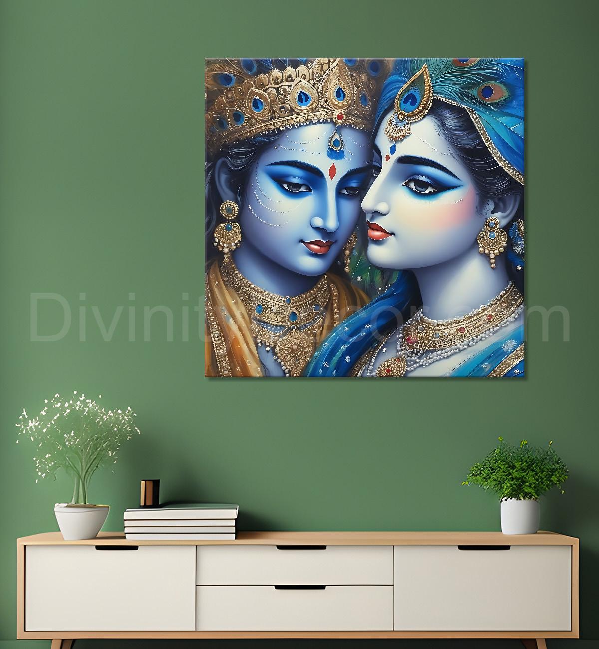 Blue face of krishna and radha with blue textured in oil painting Canvas Painting 24X24- Design - Krishna-S-76